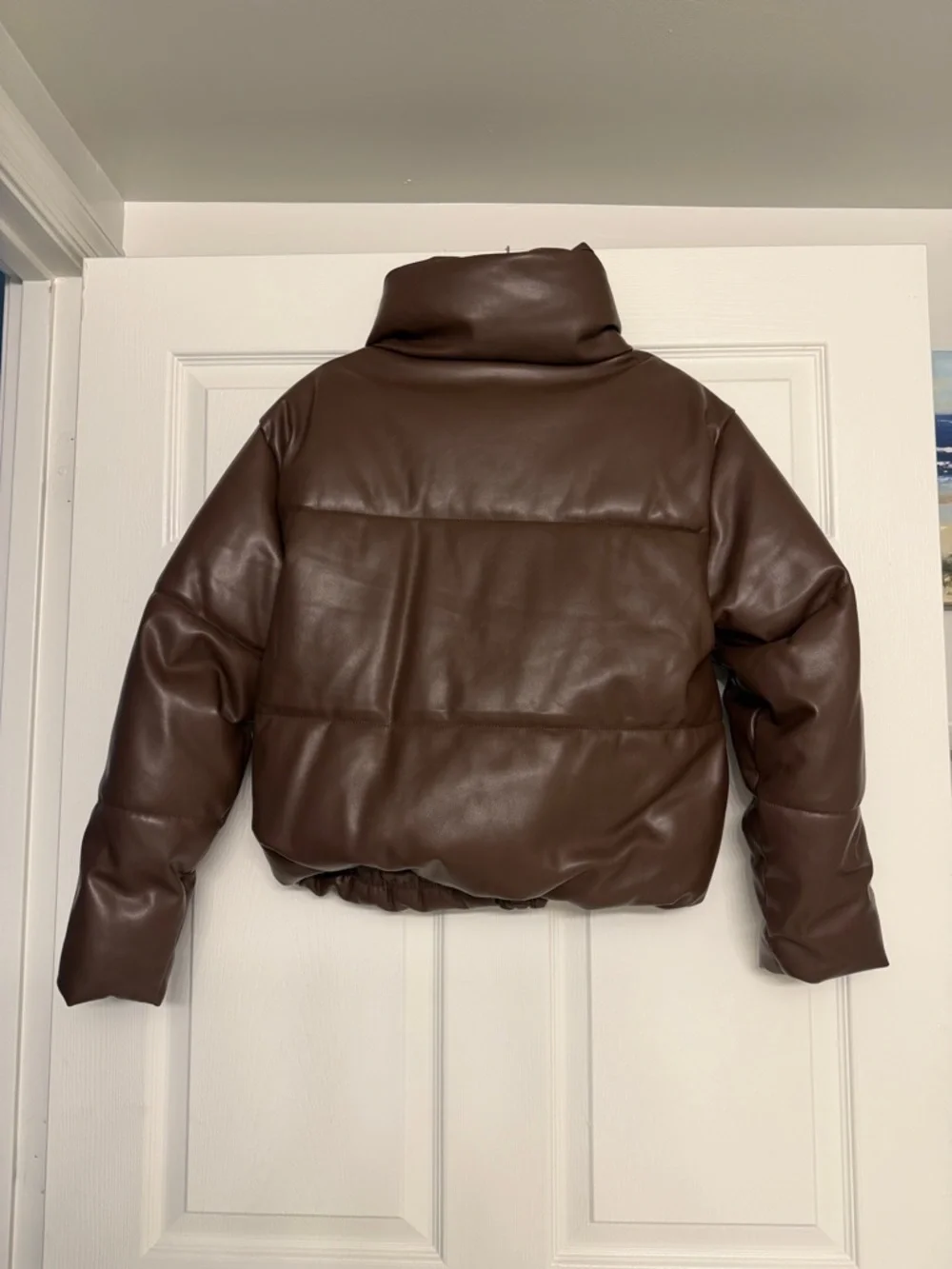 Old Navy Brown Faux Leather Puffer Jacket - Picture 3 of 5